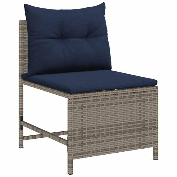 Outdoor-Sofa-Set Grau und Marineblau Rattan mit Metallrahmen