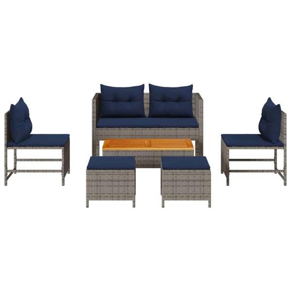 Outdoor-Sofa-Set Grau und Marineblau Rattan mit Metallrahmen