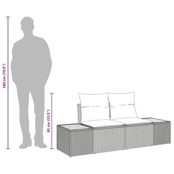 Gartensofa 2-Sitzer mit Kissen Schwarz Poly Rattan