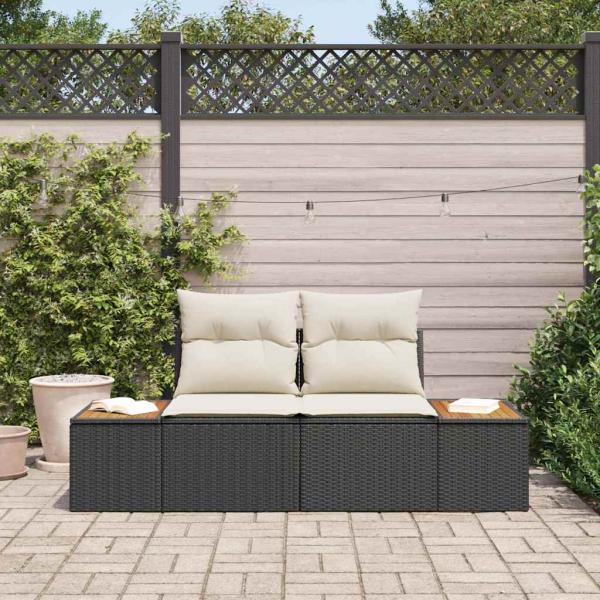 Gartensofa 2-Sitzer mit Stauraum und Kissen Schwarz Poly Rattan