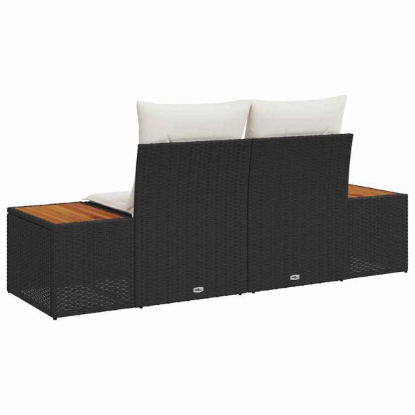 Gartensofa 2-Sitzer mit Stauraum und Kissen Schwarz Poly Rattan
