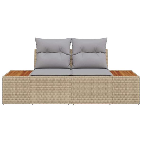 Gartensofa 2-Sitzer mit Stauraum und Kissen Beige Poly Rattan