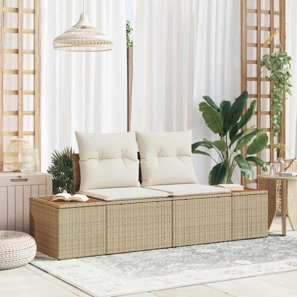 ARDEBO.de - Gartensofa 2-Sitzer mit Stauraum und Kissen Beige Poly Rattan