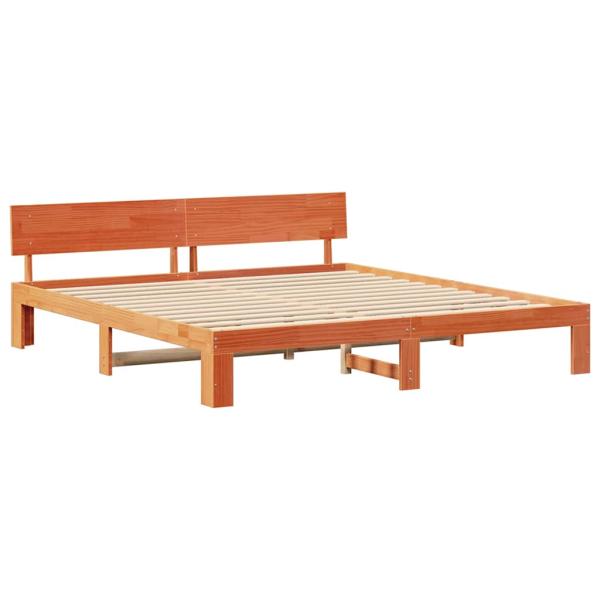 Bettgestell mit Kopfteil Gewachstes Braun 200x200 cm Massivholz Kiefer