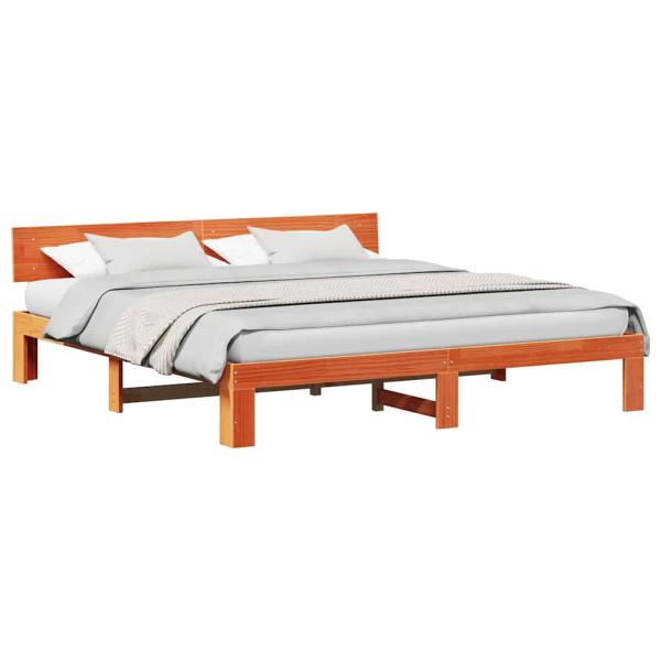 Bettgestell mit Kopfteil Gewachstes Braun 200x200 cm Massivholz Kiefer
