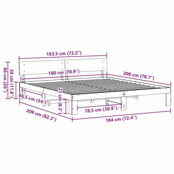 Bettgestell mit Kopfteil Gewachstes Braun 180x200 cm Massivholz Kiefer