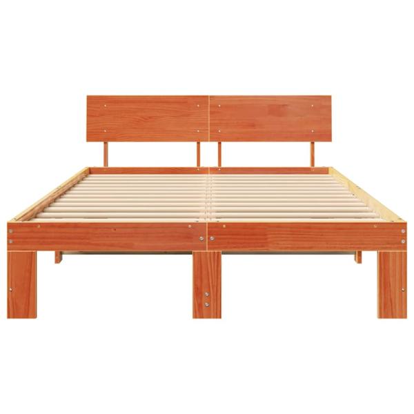 Bettgestell mit Kopfteil Wachsbraun 135x190 cm Massivholz Kiefer