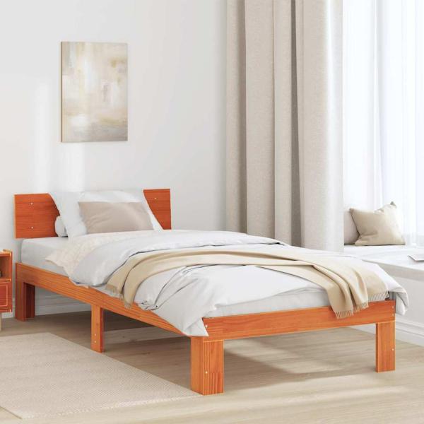 ARDEBO.de - Bettgestell mit Kopfteil Wachsbraun 75x190 cm Massivholz Kiefer