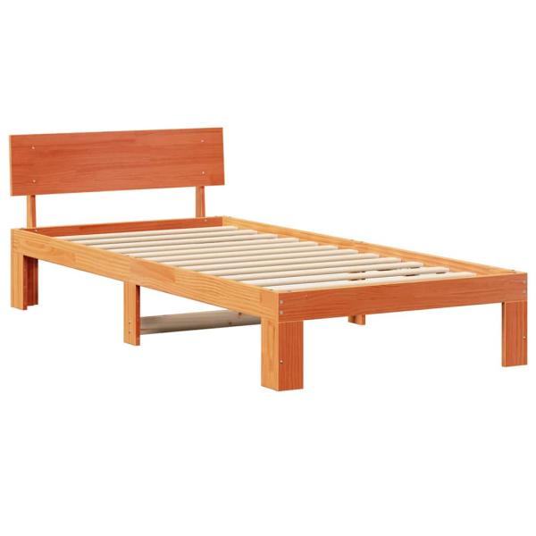 Bettgestell mit Kopfteil Wachsbraun 75x190 cm Massivholz Kiefer