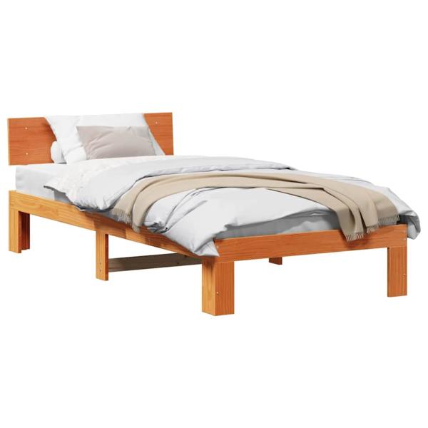 Bettgestell mit Kopfteil Wachsbraun 75x190 cm Massivholz Kiefer
