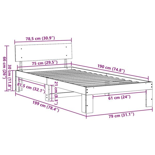 Bettgestell mit Kopfteil Wachsbraun 75x190 cm Massivholz Kiefer