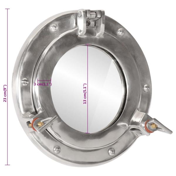 Bullaugen-Spiegel Wandmontage Ø23 cm Aluminium und Glas