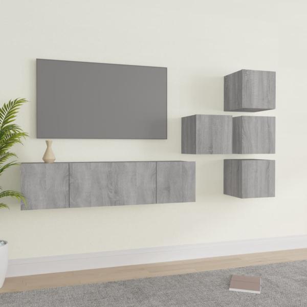 ARDEBO.de - 6-tlg. TV-Schrank-Set Grau Sonoma Holzwerkstoff