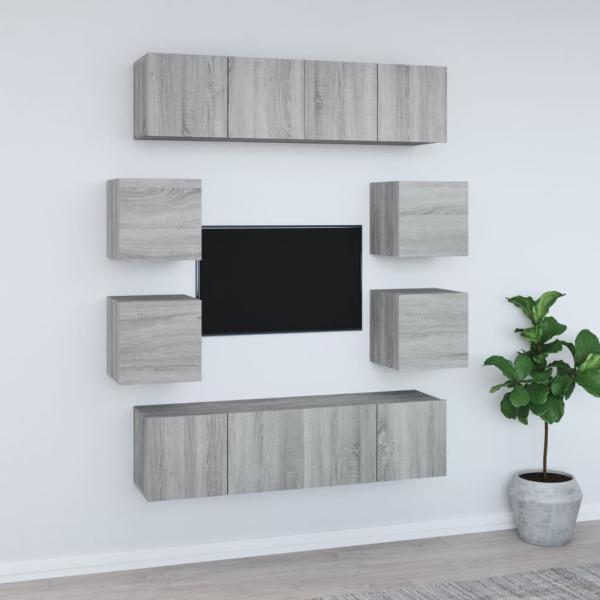ARDEBO.de - 8-tlg. TV-Schrank-Set Grau Sonoma Holzwerkstoff