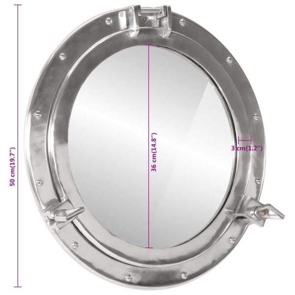 Bullaugen-Spiegel Wandmontage Ø50 cm Aluminium und Glas