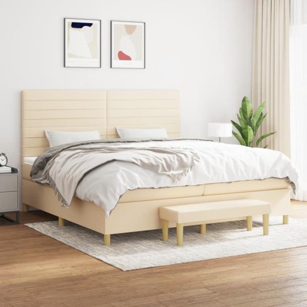 ARDEBO.de - Boxspringbett mit Matratze Creme 200x200 cm Stoff