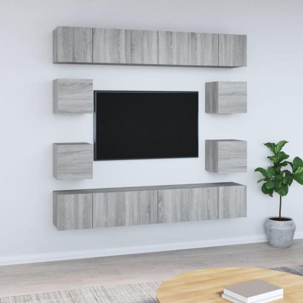 ARDEBO.de - 10-tlg. TV-Schrank-Set Grau Sonoma Holzwerkstoff