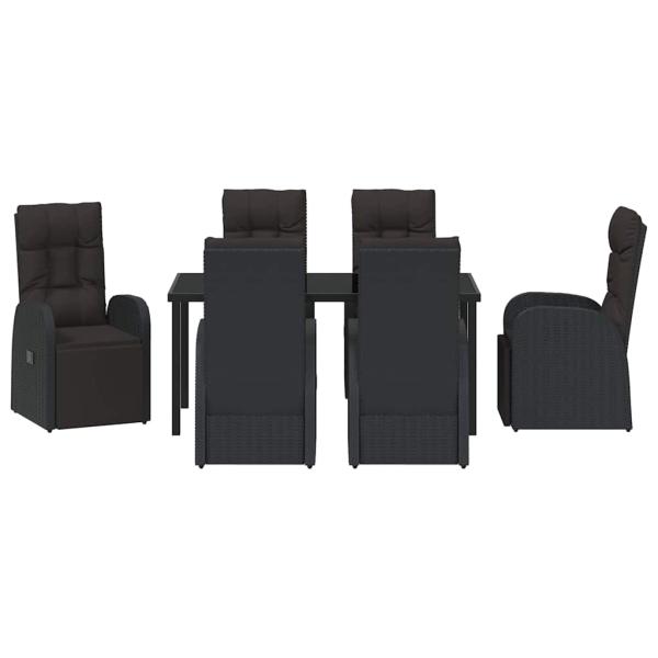 7-teiliges Garten-Essset mit Kissen, schwarzes Poly-Rattan