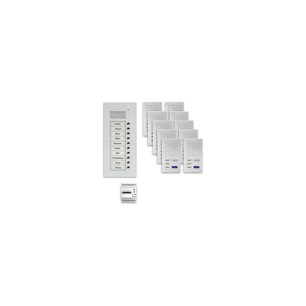 ARDEBO.de TCS PPUF10-EN/02 pre:pack Audio Unterputz für 10 Wohneinheiten, mit Außenstation PUK, 10 Klingeltasten + 10 x Freisprecher ISW3030 + Steuergerät BVS20