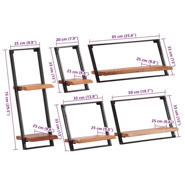 Wandregale 5 Stk. Massivholz Akazie