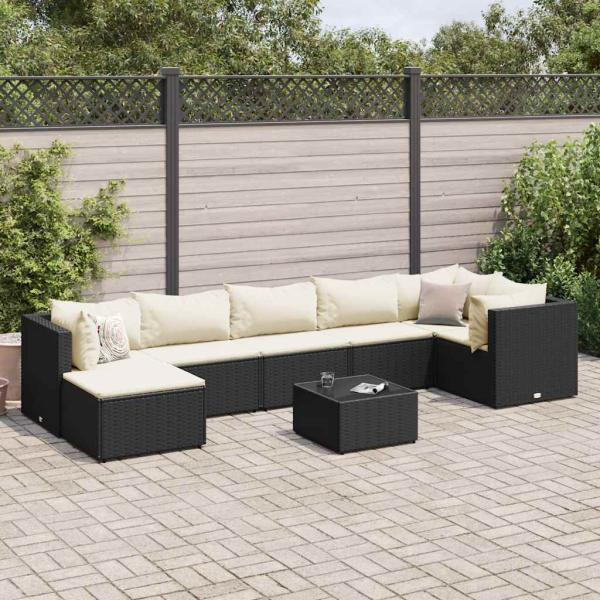 ARDEBO.de - 8-tlg. Garten-Lounge-Set mit Kissen Schwarz Poly Rattan