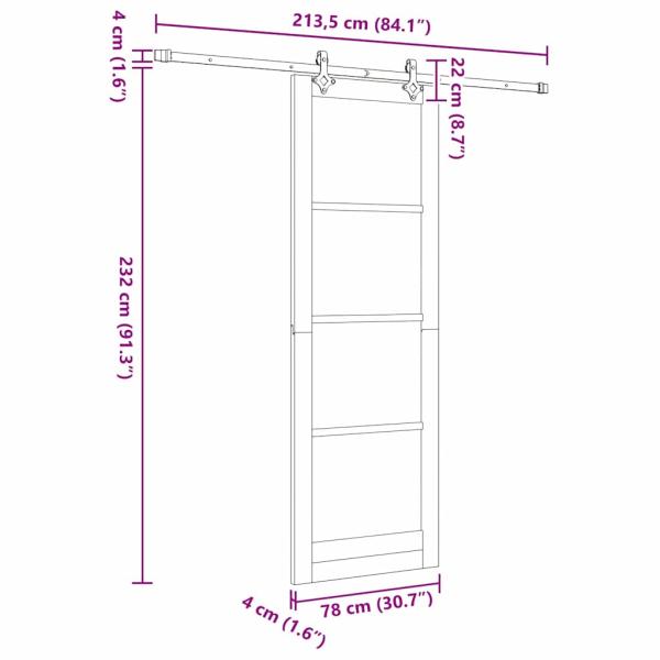 Schiebetür mit Hardware Set Weiß 78x232 cm aus Kiefernholz
