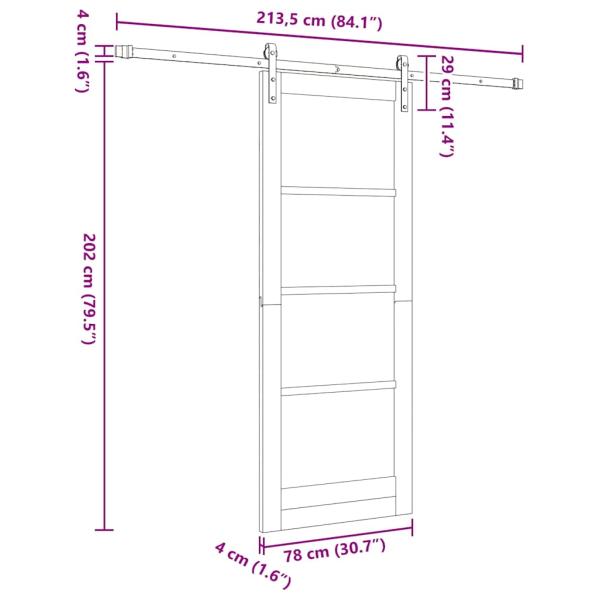 Schiebetür mit Montageset Weiß 78x202 cm aus massivem Holz