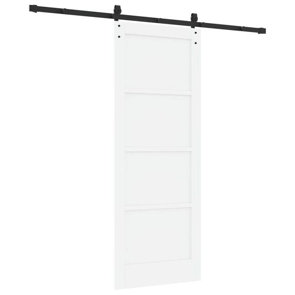 Schiebetür mit Montageset Weiß 78x202 cm aus massivem Holz