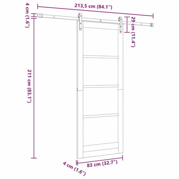 Schiebetür mit Hardware-Set Weiß 83x211 cm Massivholz Kiefer