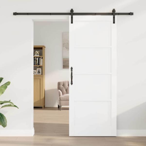 Schiebetür mit Hardware-Set Weiß 83x211 cm Massivholz Kiefer