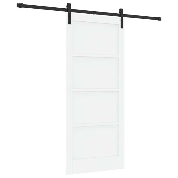 Schiebetür mit Beschlägen Set Weiß 86x198.5 cm Solides Kiefernholz