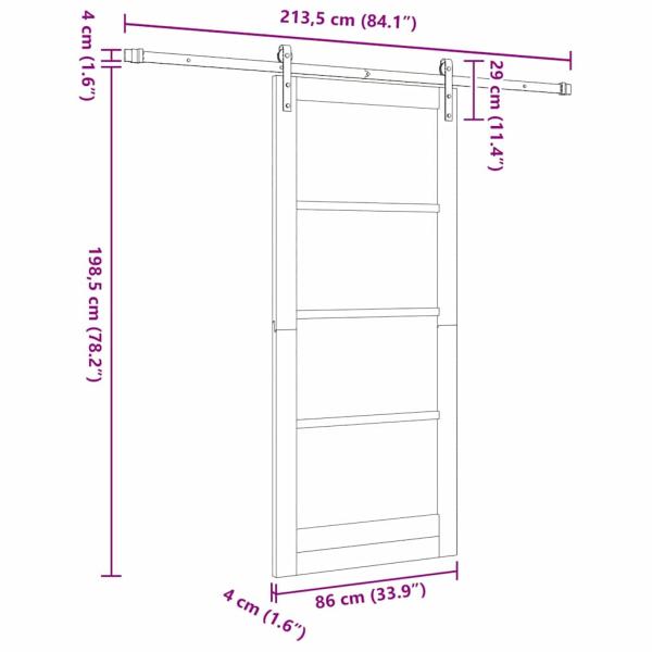Schiebetür mit Beschlägen Set Weiß 86x198.5 cm Solides Kiefernholz