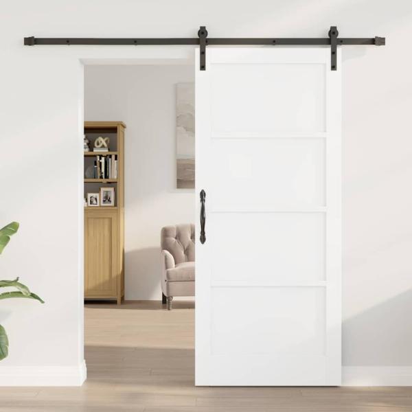 Schiebetür mit Beschlägen Set Weiß 86x198.5 cm Solides Kiefernholz