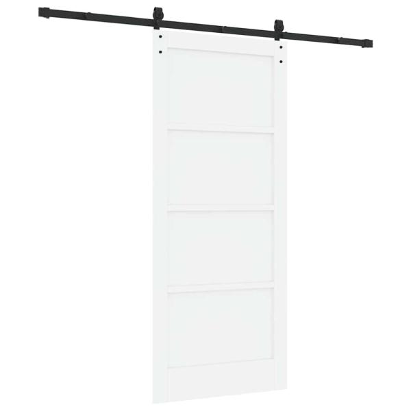 Schiebetür mit Beschlägen Set Weiß 86x198.5 cm Solides Kiefernholz