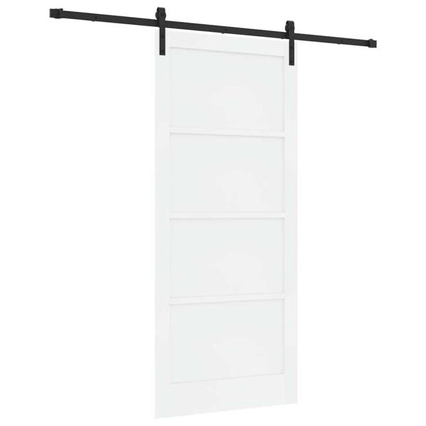 Schiebetür mit Beschläge Set Weiß 93x211 cm Massivholz Kiefer
