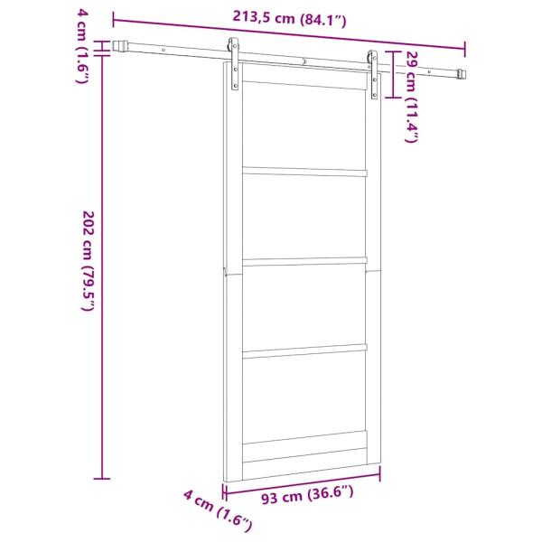 Schiebetür mit Beschläge Set Weiß 93x211 cm Massivholz Kiefer