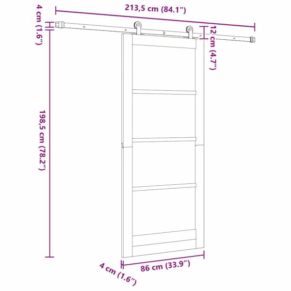 Schiebetür mit Hardware-Set 'ORKDAL'aus solidem Kiefernholz