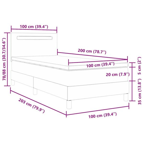Boxspringbett mit Matratze Grau 100x200 cm Kunstleder