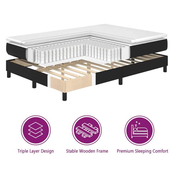 Boxspringbett mit Matratze Schwarz Kleine Doppelgröße Kunstleder