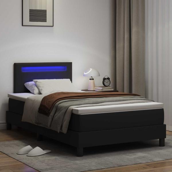 Boxspringbett mit Matratze Schwarz Kleine Doppelgröße Kunstleder
