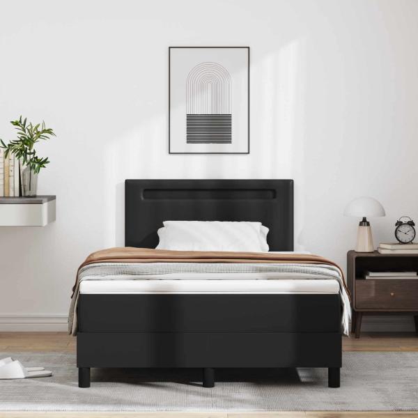 Boxspringbett mit Matratze Schwarz Kleine Doppelgröße Kunstleder