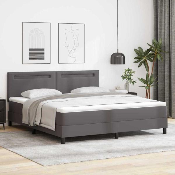 ARDEBO.de - Boxspringbett mit Matratze Grau Super King Faux Leder