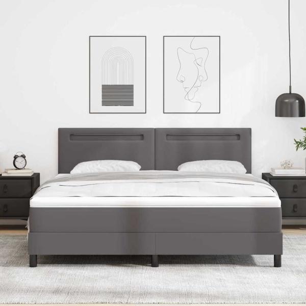 Boxspringbett mit Matratze Grau Super King Faux Leder