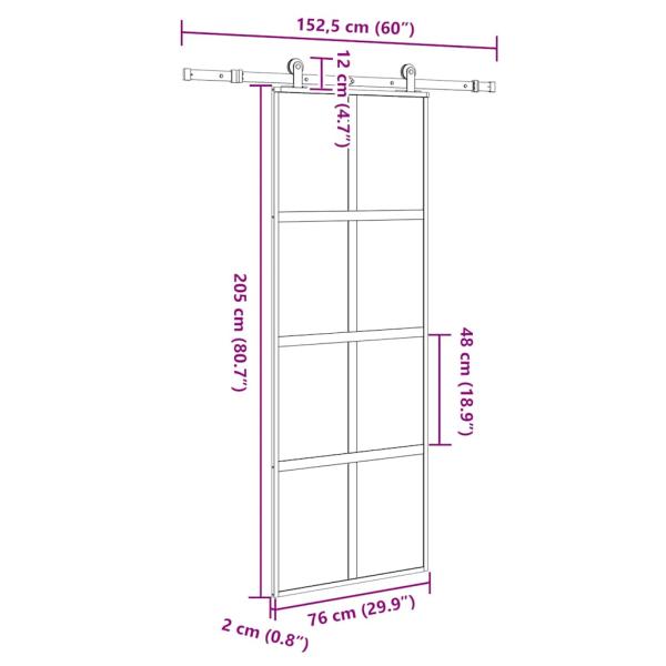 Schiebetür mit Beschlag 76x205 cm Hartglas & Aluminium
