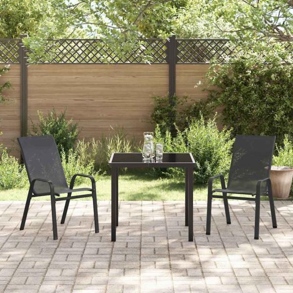 3-teilige Garten-Dining-Set Schwarz Textilene und Stahl