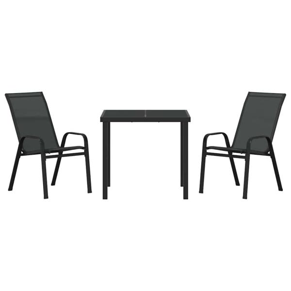 3-teilige Garten-Dining-Set Schwarz Textilene und Stahl