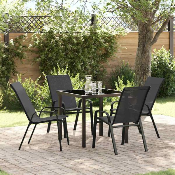 ARDEBO.de - 5-teiliges Garten Esstisch Set Schwarz Textilene und Stahl