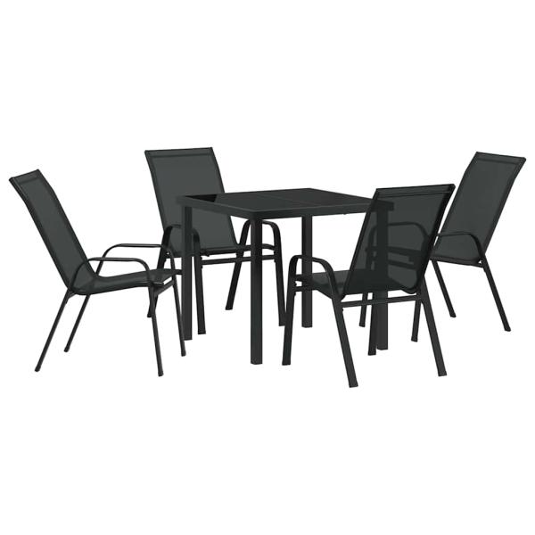 5-teiliges Garten Esstisch Set Schwarz Textilene und Stahl