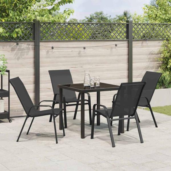 5-teiliges Garten Esstisch Set Schwarz Textilene und Stahl