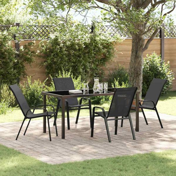 ARDEBO.de - 5-teilige Garten Essgruppe Schwarz Textilene und Stahl